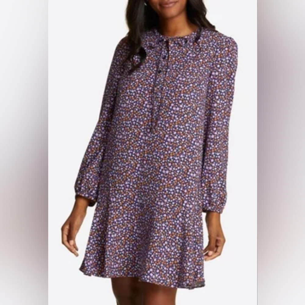 Draper James Blue and White Floral Long Sleeve Dress